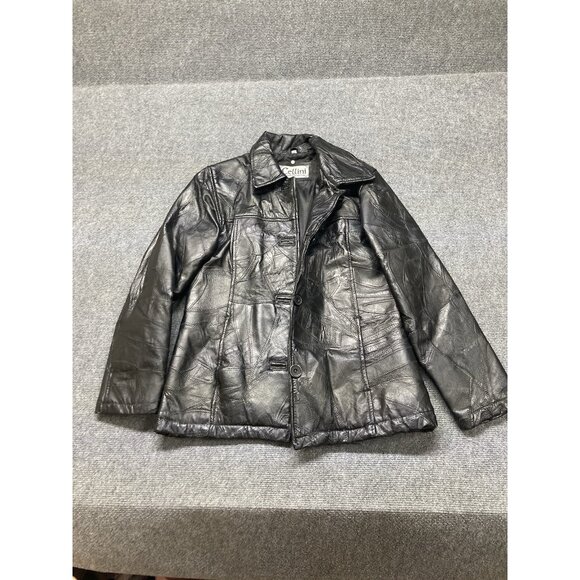 Vintage Cellini Leather Jacket Women’s Size Small Black Long Sleeve Button Up - Picture 1 of 11